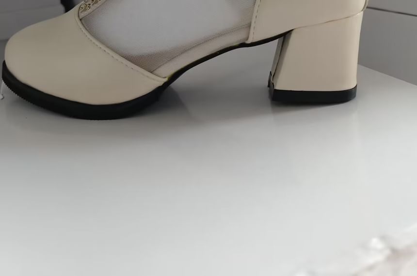 Trim Heel Pointed Lace Chunky Mesh Ankle Panel Boots