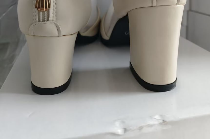 Trim Heel Pointed Lace Chunky Mesh Ankle Panel Boots