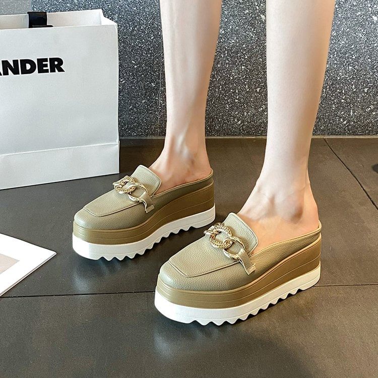 Detail Mules Loafer Chain Platform