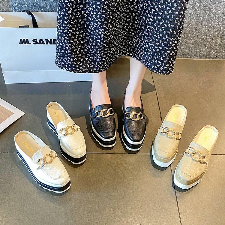 Detail Mules Loafer Chain Platform