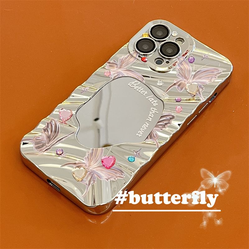 Butterfly Mirrored Phone Case - iPhone 15 Pro Max / 15 Pro / 15 / 14 Pro Max / 14 Pro / 14 / 13 Pro Max / 13 Pro / 13 / 12 Pro Max / 12 Pro / 12 / 11