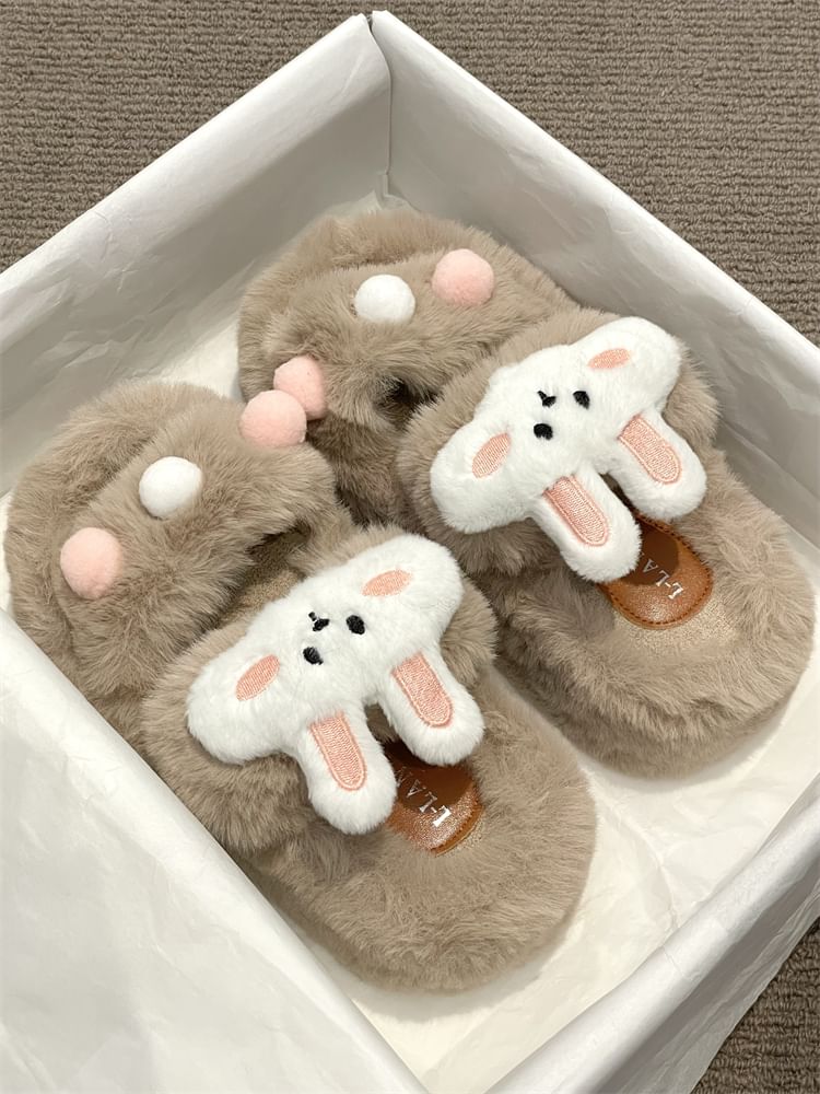 Rabbit Accent Fluffy Slide Sandals