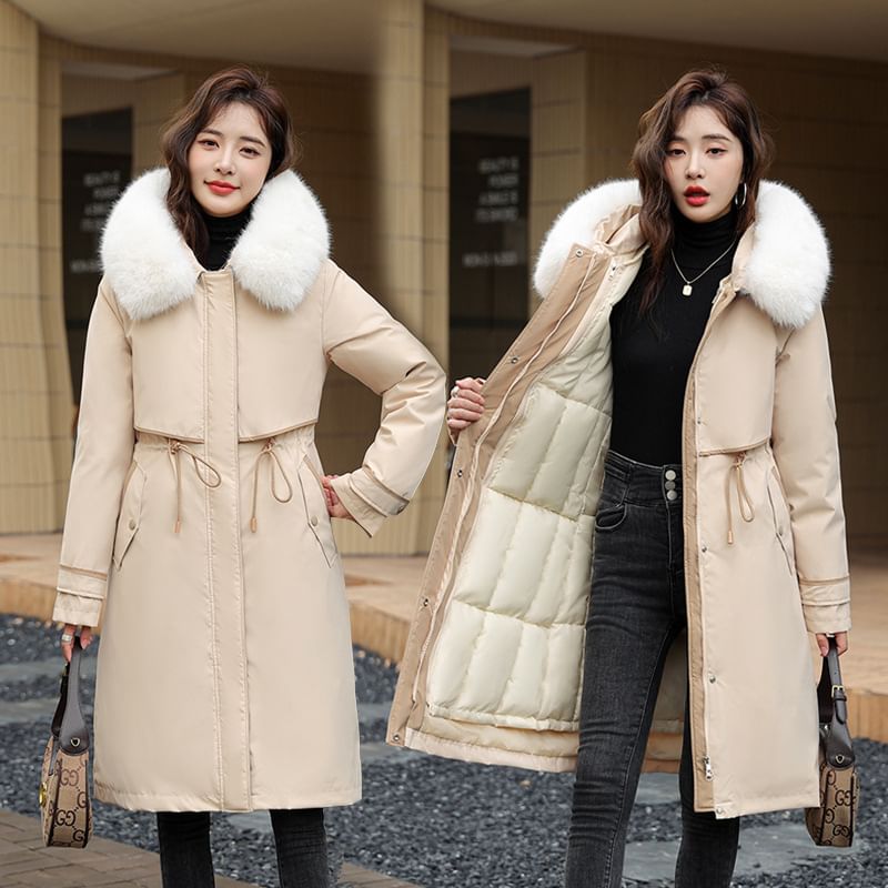 Fluffy Hooded Plain Puffer Coat