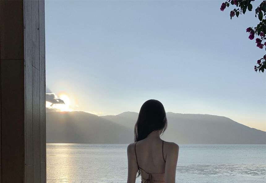 Back Smocked Halter Maxi A-Line Dye Tie Neck Open Dress