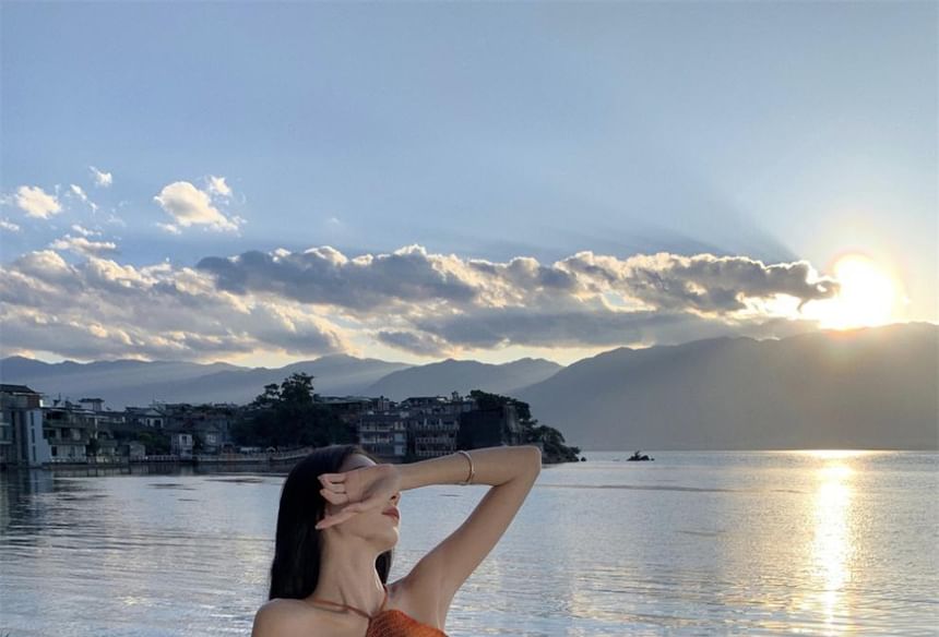 Back Smocked Halter Maxi A-Line Dye Tie Neck Open Dress