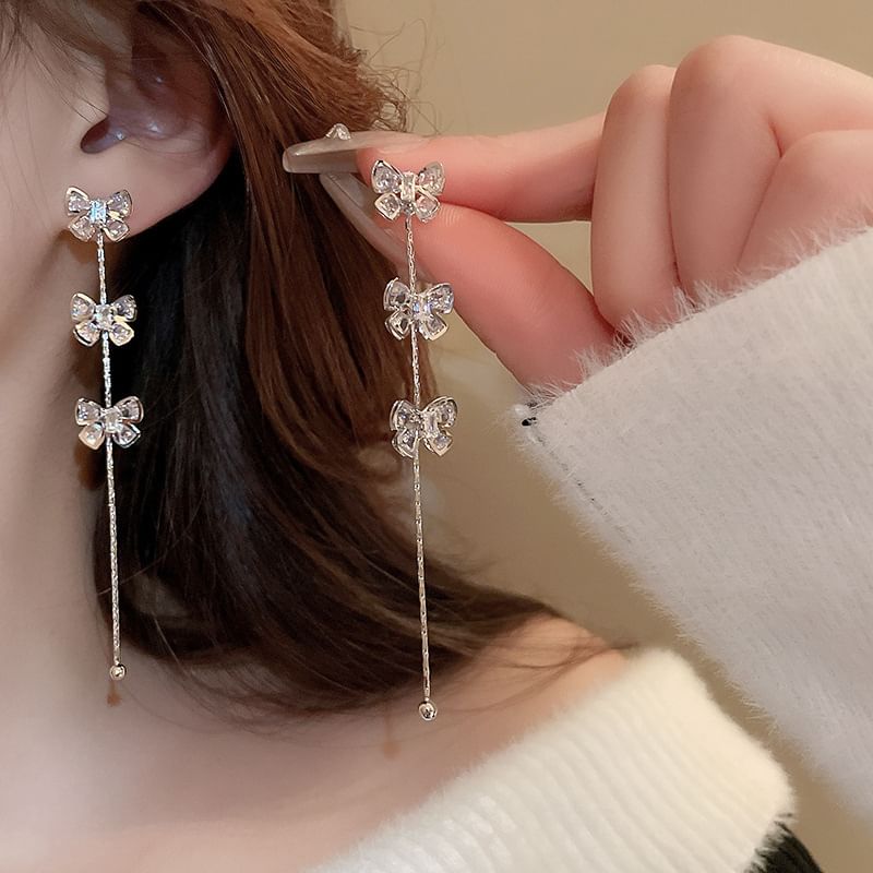 Bow Earring Rhinestone Drop