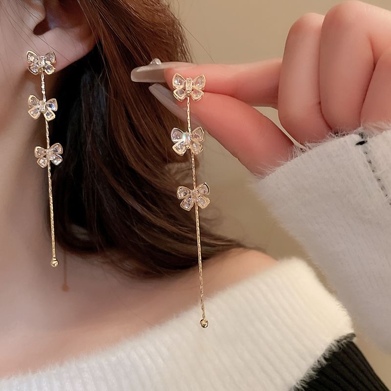 Bow Earring Rhinestone Drop