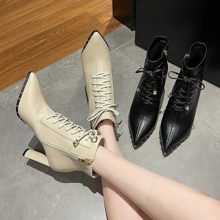 High Boots Lace-Up Ankle Pointed Heel