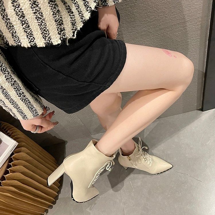 High Boots Lace-Up Ankle Pointed Heel