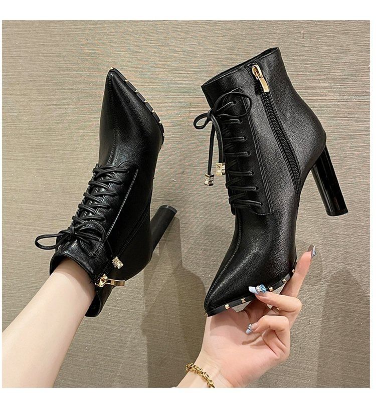 High Boots Lace-Up Ankle Pointed Heel
