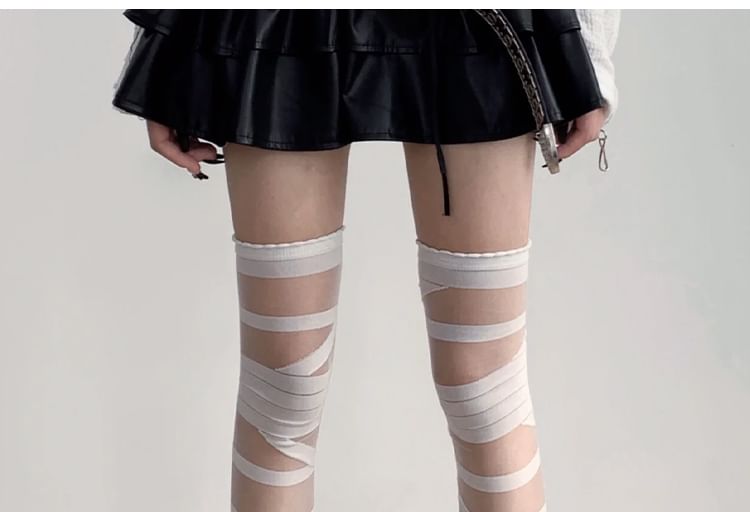 Mesh Panel Over-the-Knee Socks / Set