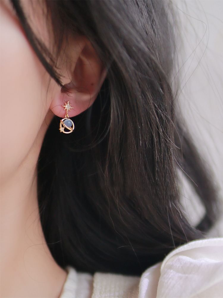 Cat Drop Alloy Stone Earring Star Faux Planet Eye