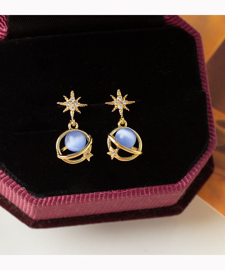 Cat Drop Alloy Stone Earring Star Faux Planet Eye
