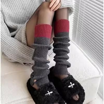 Two Tone Ribbed Knit Leg Warmers