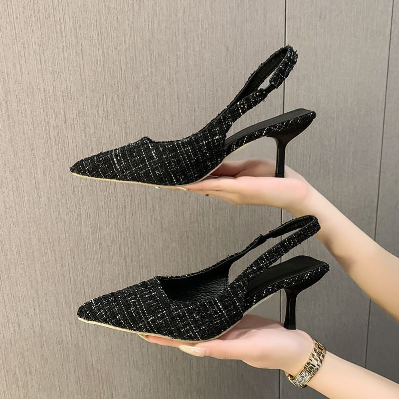 Slingback Pointed Toe Pumps Tweed