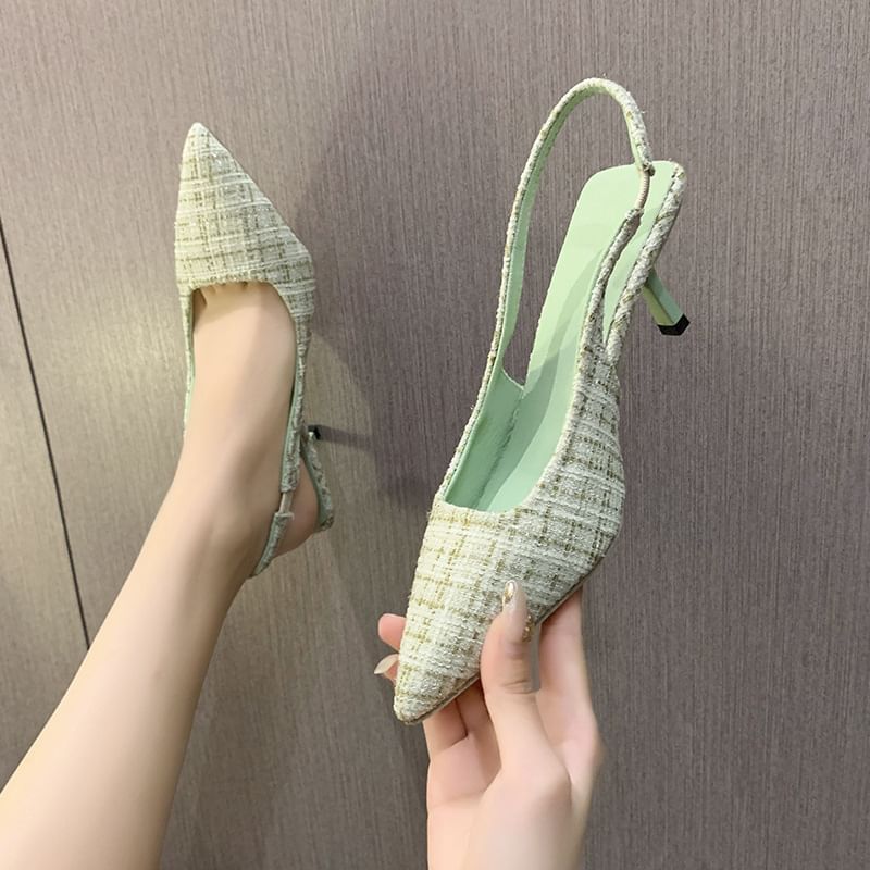 Slingback Pointed Toe Pumps Tweed