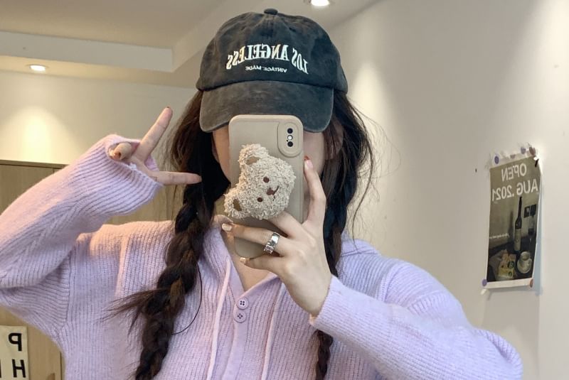 Hooded Cardigan Button-Up Plain