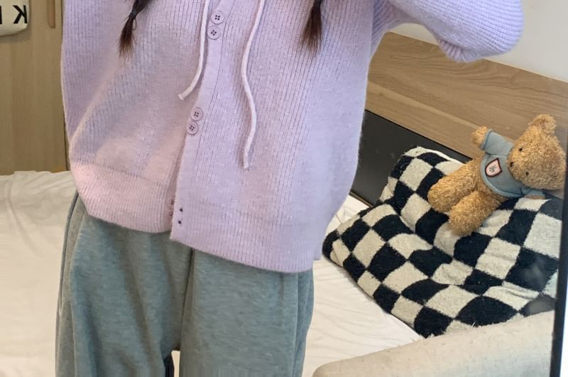 Hooded Cardigan Button-Up Plain