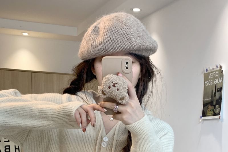 Hooded Cardigan Button-Up Plain