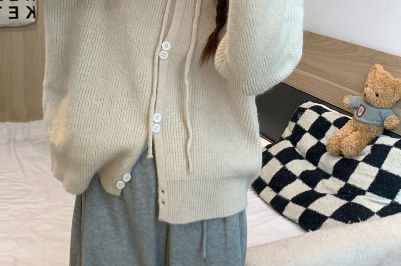 Hooded Cardigan Button-Up Plain