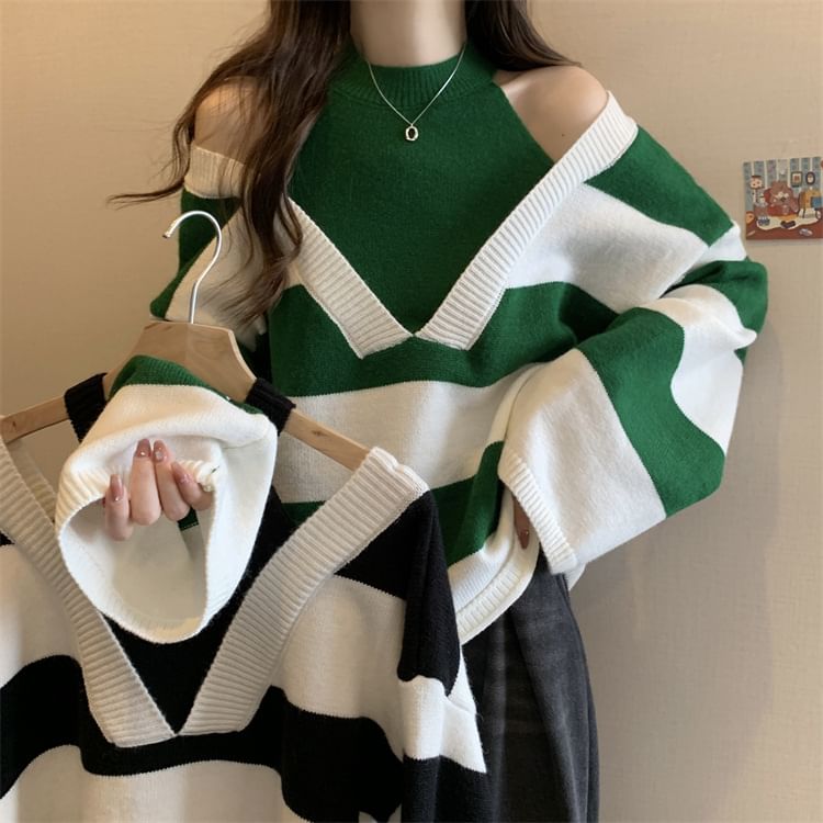 Two-Piece Mock Sweater Long-Sleeve Striped