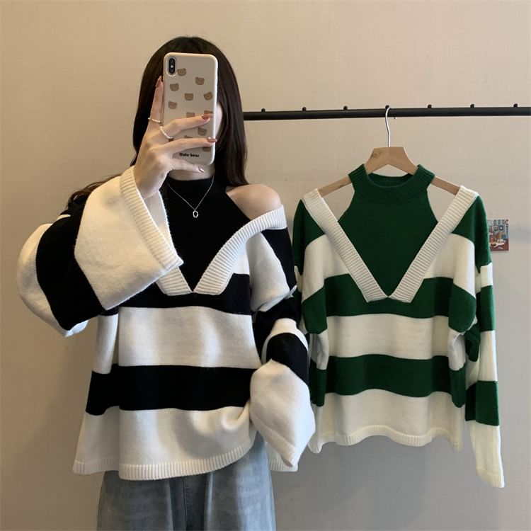 Two-Piece Mock Sweater Long-Sleeve Striped