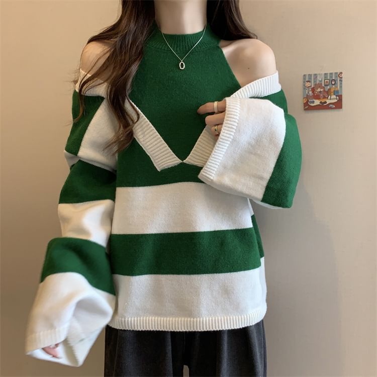 Two-Piece Mock Sweater Long-Sleeve Striped
