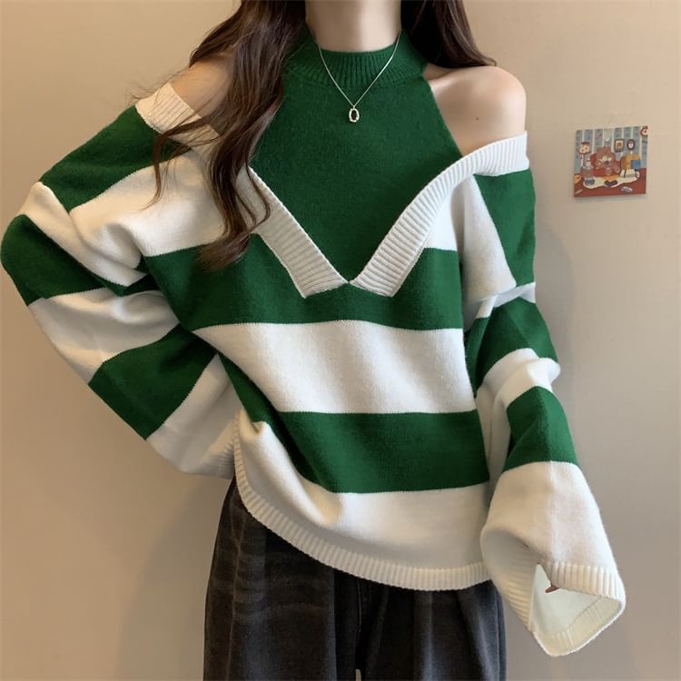 Two-Piece Mock Sweater Long-Sleeve Striped