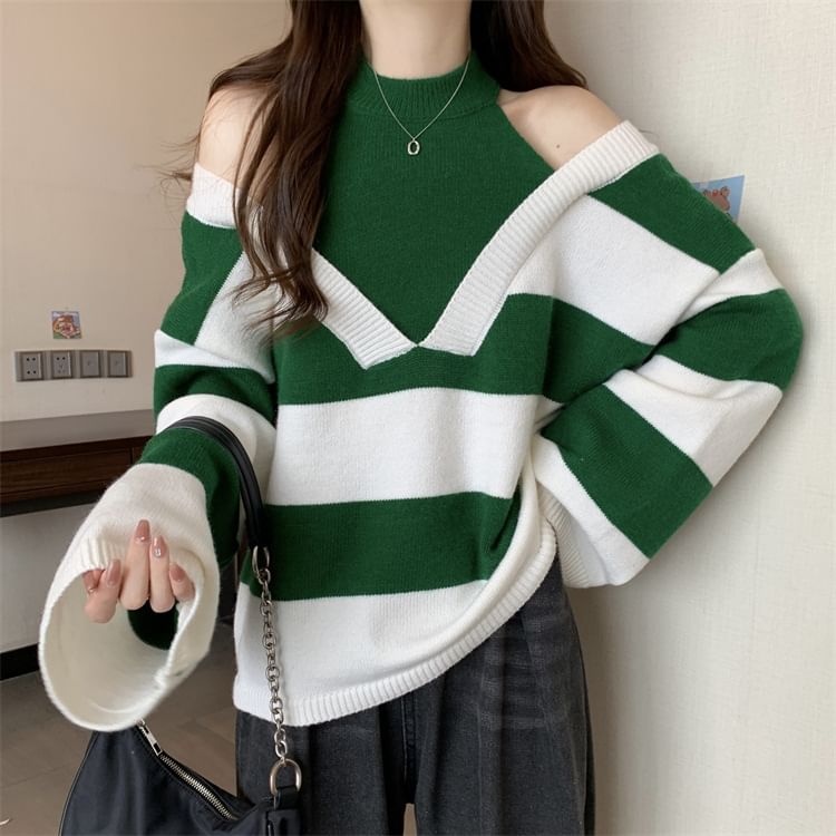 Two-Piece Mock Sweater Long-Sleeve Striped