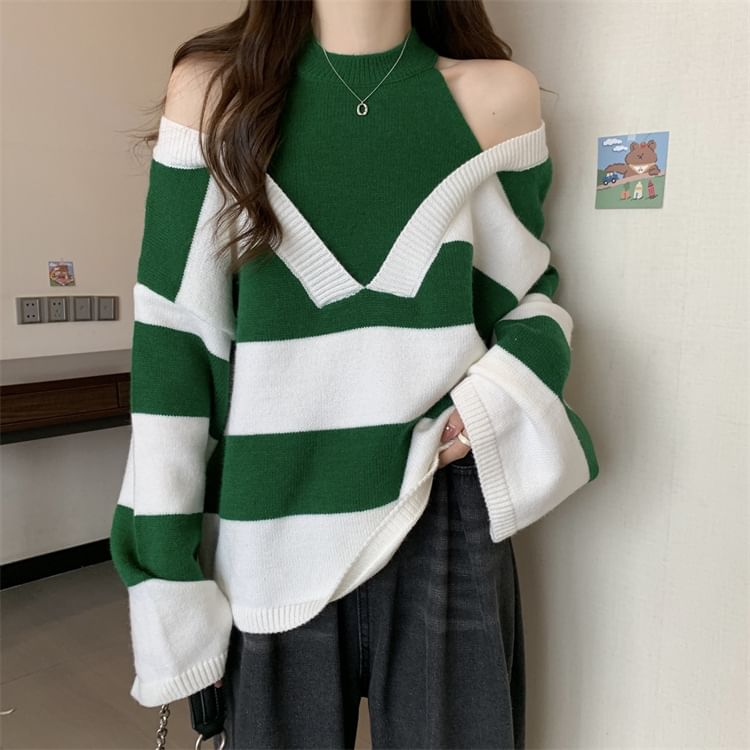 Two-Piece Mock Sweater Long-Sleeve Striped