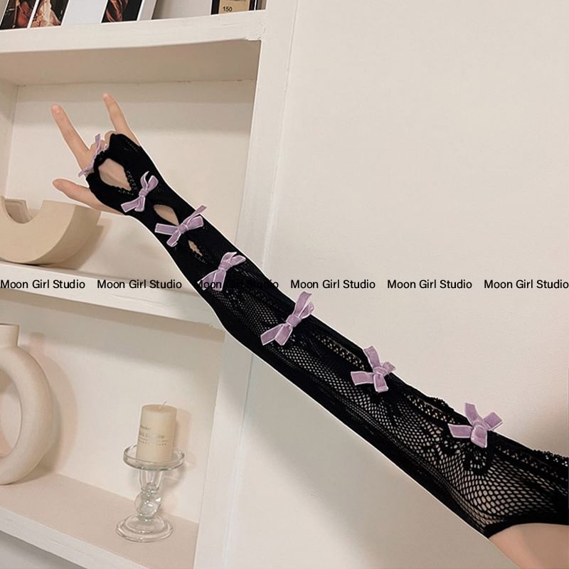 Velvet Bow Lace Arm Sleeves