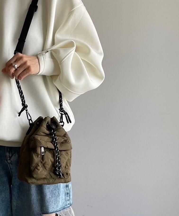 Quilted Bag Drawstring Bucket Nylon