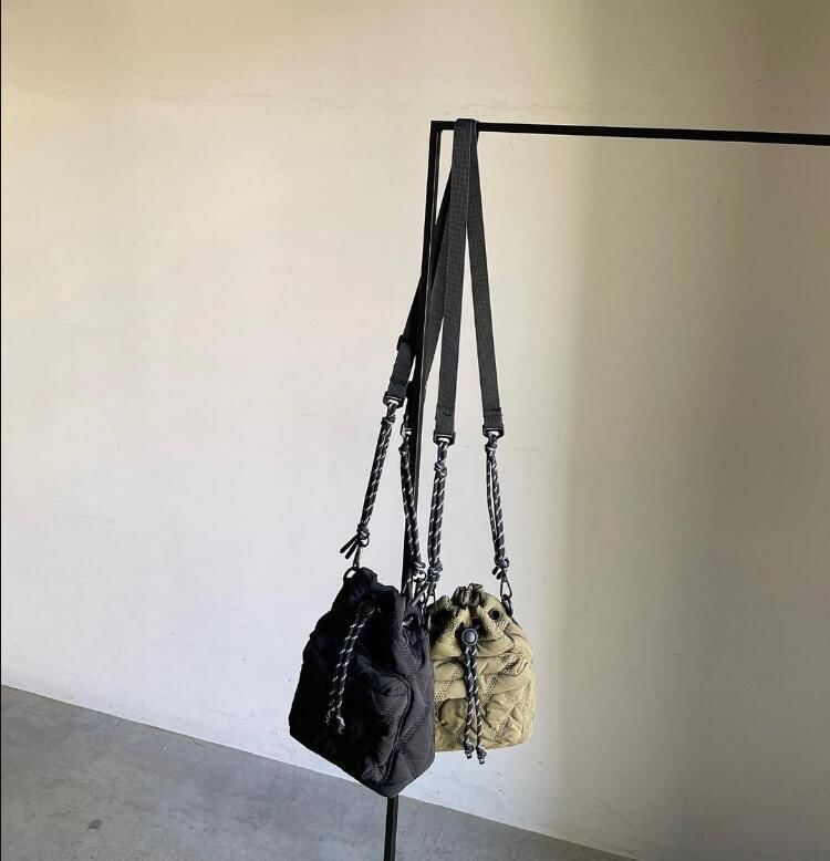 Quilted Bag Drawstring Bucket Nylon