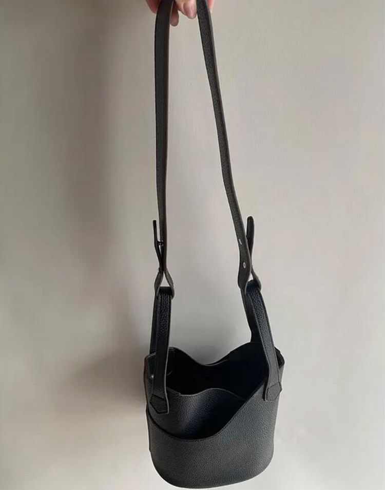 Leather Bucket Plain Bag Faux