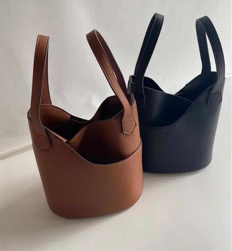 Leather Bucket Plain Bag Faux