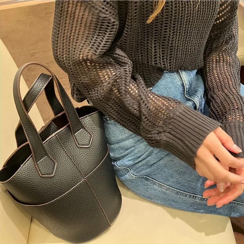 Leather Bucket Plain Bag Faux