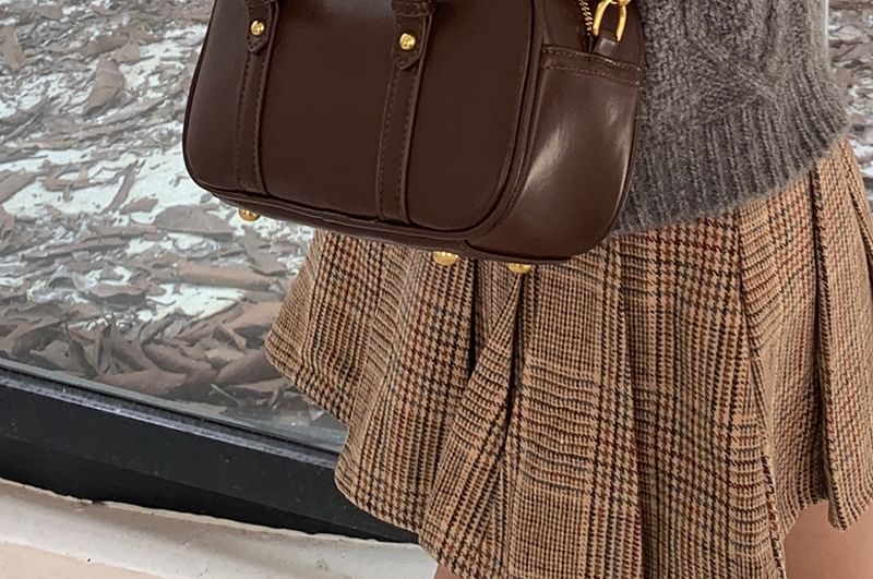 Faux Bag Top Leather Crossbody Plain Handle