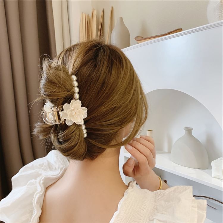 Clamp Hair Faux Pearl Acrylic Floral