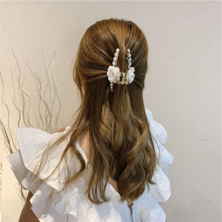 Clamp Hair Faux Pearl Acrylic Floral