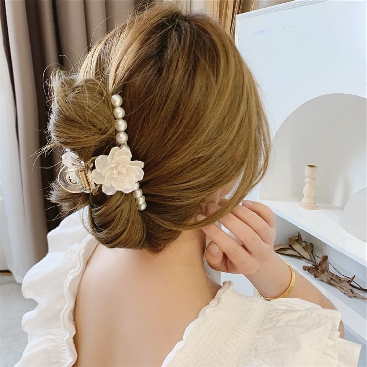 Clamp Hair Faux Pearl Acrylic Floral