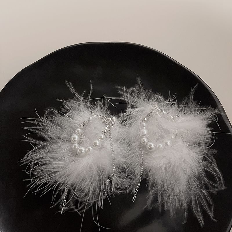 Stud Feather Pearl Earring Faux