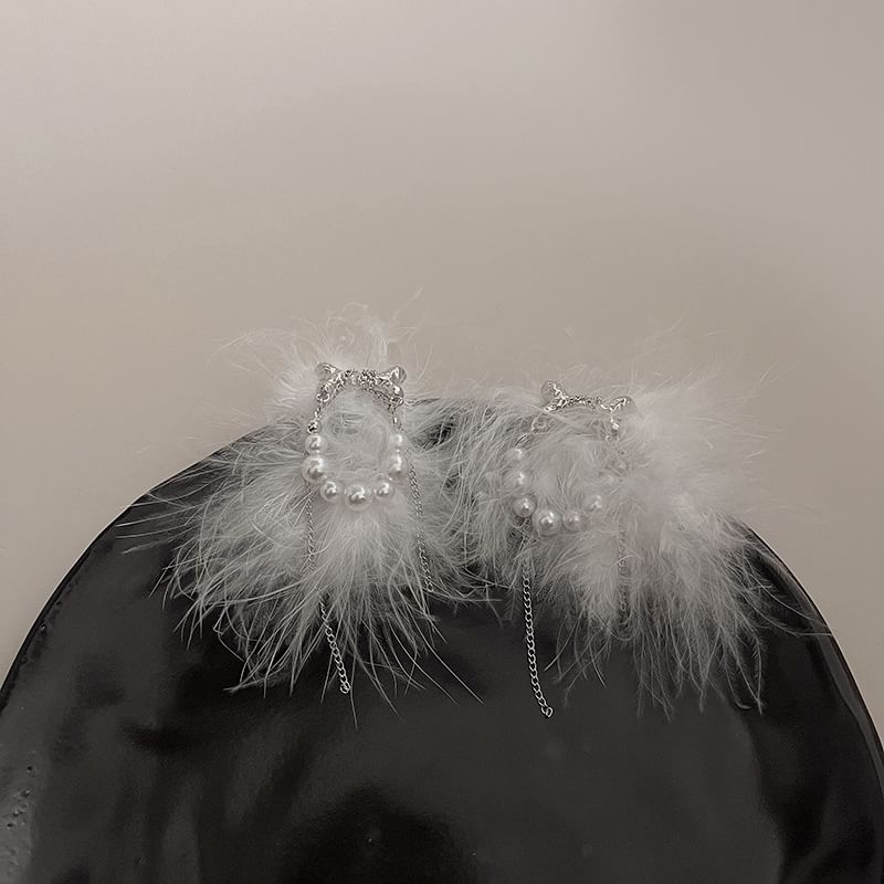 Stud Feather Pearl Earring Faux