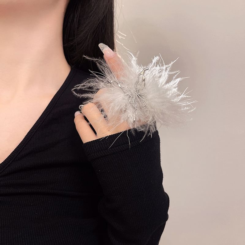 Open Alloy Feather Ring