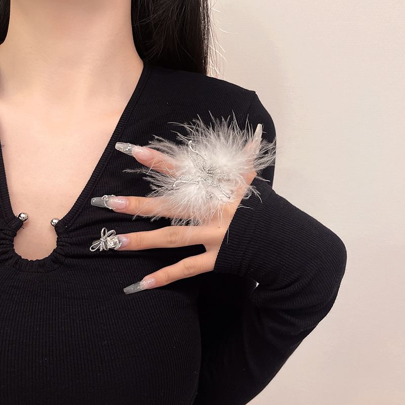 Open Alloy Feather Ring