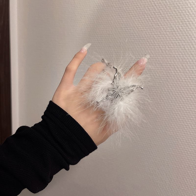 Open Alloy Feather Ring