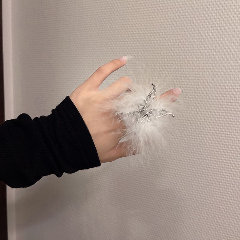 Open Alloy Feather Ring
