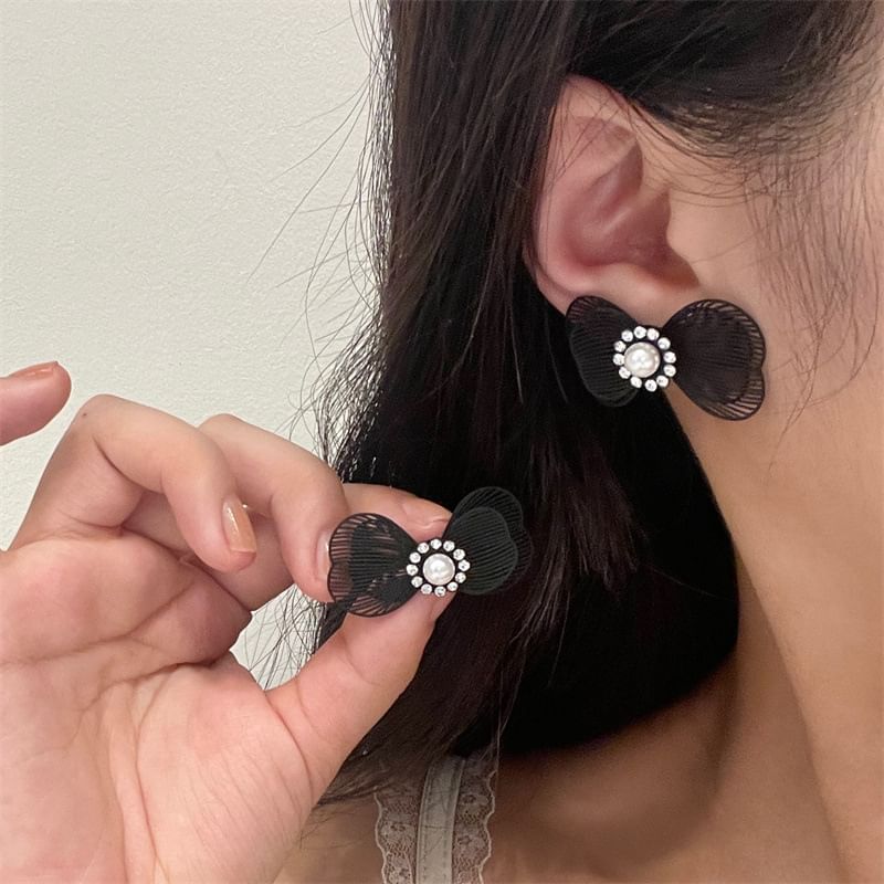 Pearl Faux Bow Stud Earring Alloy