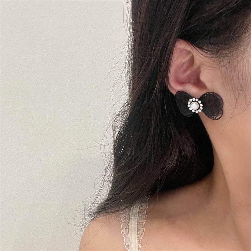 Pearl Faux Bow Stud Earring Alloy