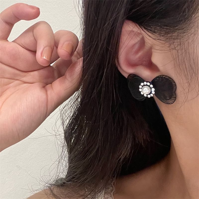 Pearl Faux Bow Stud Earring Alloy