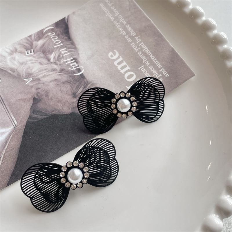 Pearl Faux Bow Stud Earring Alloy